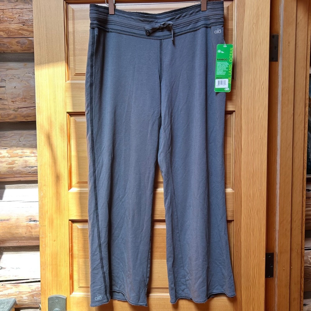 NWT ALO Yoga Pants Granite/Gray Wide Leg Bamboo Joggers Sweatpants Loungewear XL